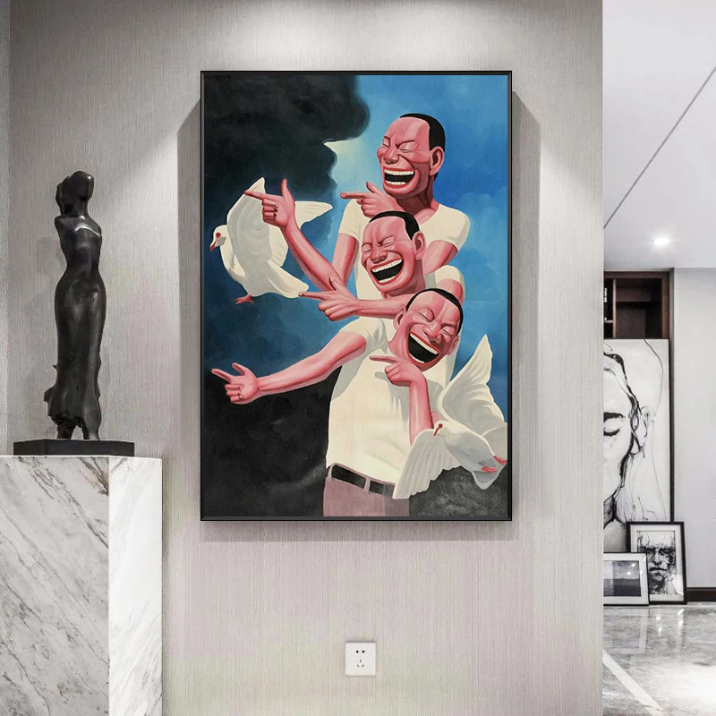 그림 그림 Yue Minjun 웃음 남자 캔버스 회화 아트 포스터 및 인쇄 벽 장식 거실 장식